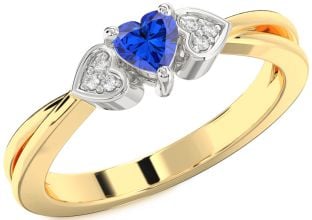 Diamond Blue Sapphire Gold Silver Heart Promise Ring