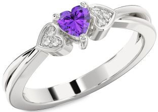 Diamond Amethyst Platinum Heart Promise Ring