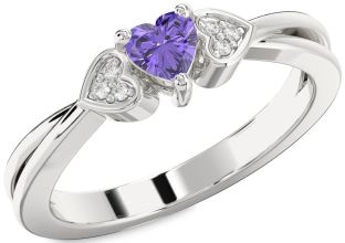 Diamond Amethyst Platinum Heart Promise Ring