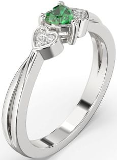 Diamond Emerald White Gold Heart Promise Ring