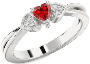 Diamond Ruby Silver Heart Promise Ring