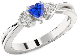Diamond Blue Sapphire White Gold Heart Promise Ring