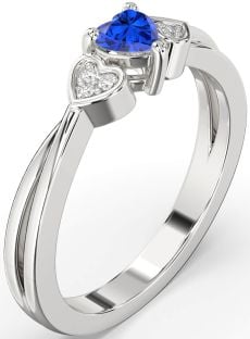 Diamond Blue Sapphire Platinum Heart Promise Ring