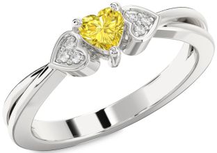 Diamond Amethyst Platinum Heart Promise Ring