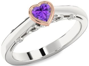 Diamond Amethyst Platinum & Rose Gold Heart Promise Ring