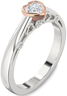 Diamond Silver & 10K Rose Gold Heart Promise Ring