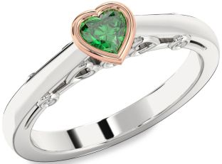 Diamond Emerald White Rose Gold Heart Promise Ring