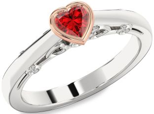 Diamond Ruby Platinum & Rose Gold Heart Promise Ring