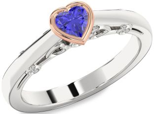 Diamond Amethyst Platinum & Rose Gold Heart Promise Ring