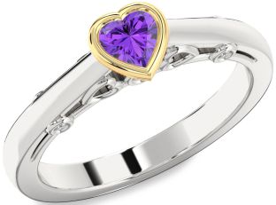 Diamond Amethyst Platinum & Yellow Gold Heart Promise Ring