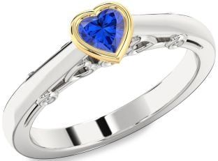 Diamond Blue Sapphire Silver & 10K gold Heart Promise Ring