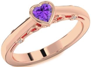 Diamond Amethyst Rose Gold Heart Promise Ring