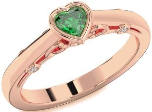 Diamond Emerald Rose Gold Heart Promise Ring
