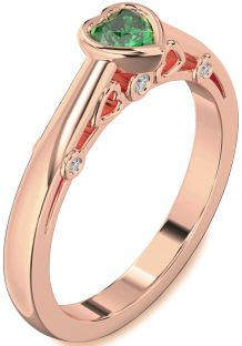 Diamond Emerald Rose Gold Heart Promise Ring