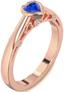 Diamond Blue Sapphire Rose Gold Heart Promise Ring