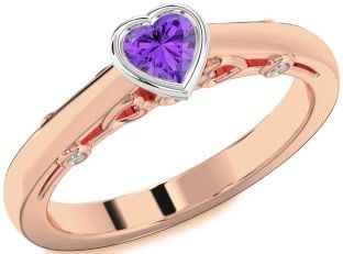 Diamond Amethyst Platinum & Rose Gold Heart Promise Ring