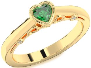 Diamond Emerald Gold Heart Promise Ring
