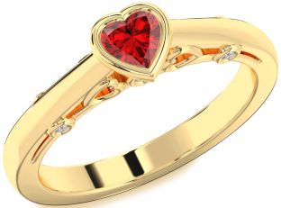 Diamond Ruby Gold Heart Promise Ring