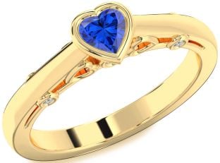 Diamond Blue Sapphire Gold Heart Promise Ring