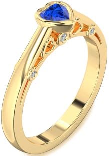 Diamond Blue Sapphire Gold Heart Promise Ring