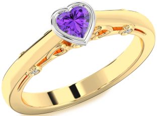 Diamond Amethyst Platinum & Yellow Gold Heart Promise Ring