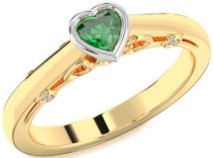 Diamond Emerald White Yellow Gold Heart Promise Ring