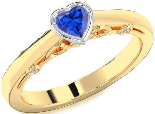 Diamond Blue Sapphire Gold Silver Heart Promise Ring