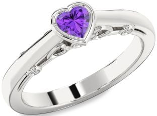 Diamond Amethyst Platinum Heart Promise Ring