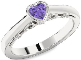 Diamond Amethyst Platinum Heart Promise Ring