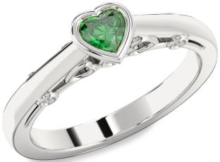 Diamond Emerald White Gold Heart Promise Ring