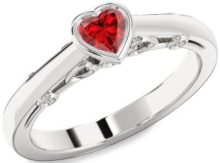 Diamond Ruby Silver Heart Promise Ring