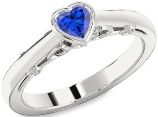 Diamond Blue Sapphire White Gold Heart Promise Ring