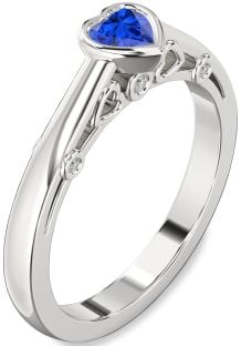 Diamond Blue Sapphire Platinum Heart Promise Ring