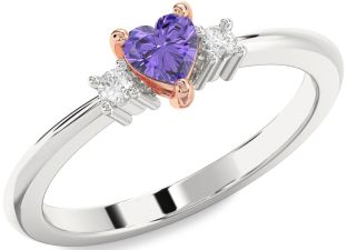 Diamond Amethyst Platinum & Rose Gold Heart Three Stone Engagement Ring
