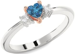 Diamond Amethyst Platinum & Rose Gold Heart Three Stone Engagement Ring