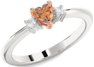 Diamond Amethyst Platinum & Rose Gold Heart Three Stone Engagement Ring