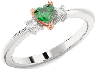 Diamond Emerald White Rose Gold Heart Promise Ring