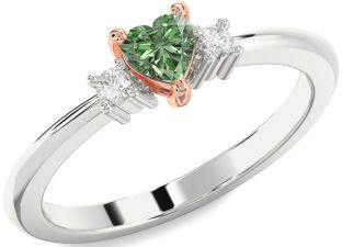 Diamond Amethyst Platinum & Rose Gold Heart Three Stone Engagement Ring