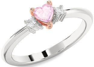 Diamond Amethyst Platinum & Rose Gold Heart Three Stone Engagement Ring