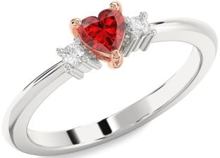 Diamond Ruby White Rose Gold Heart Promise Ring