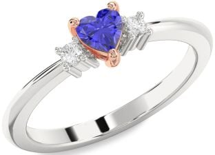 Diamond Amethyst Platinum & Rose Gold Heart Three Stone Engagement Ring