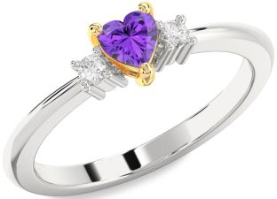 Diamond Amethyst Platinum & Yellow Gold Heart Three Stone Engagement Ring
