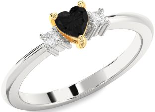 Diamond Amethyst Platinum & Yellow Gold Heart Three Stone Engagement Ring