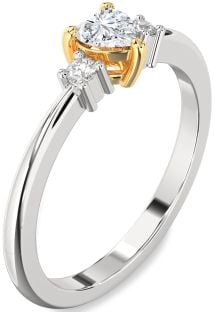 Diamond Silver & 10K gold Heart Three Stone Engagement Ring