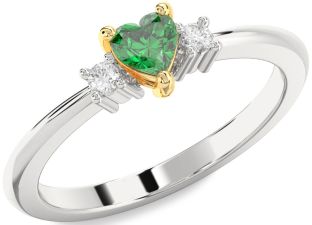 Diamond Emerald White Yellow Gold Heart Promise Ring