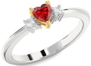 Diamond Ruby Silver & 10K gold Heart Promise Ring