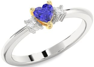 Diamond Amethyst Platinum & Yellow Gold Heart Three Stone Engagement Ring