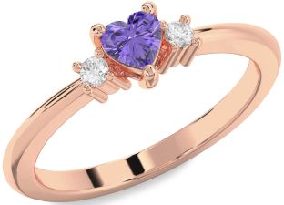 Diamond Amethyst Rose Gold Heart Three Stone Engagement Ring