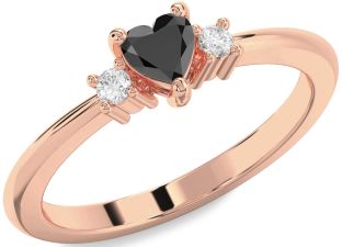 Diamond Amethyst Rose Gold Heart Three Stone Engagement Ring