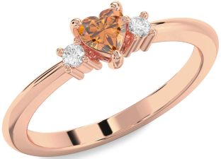 Diamond Amethyst Rose Gold Heart Three Stone Engagement Ring